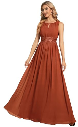Ever-Pretty Women's Chiffon Sleeveles Bridesmaid Dress Ruched A Line Hollow Out Crew Neck Formal Wedding Guest Dresses Burnt Orange US12