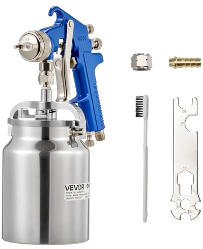VEVOR Pistola a Spruzzo Pneumatica per Verniciatura a Sifone da 1000 CC con Ugello da 1,8 mm, Flusso Volume d'Aria Regolabile, Pistola per Verniciatura ad Aria Compressa per Auto, Pareti