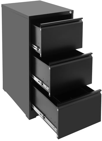 46 x 62 x 103 cm Storage Filing Cabinet Office Home 3 Drawers Storage Unit with Lock File Storage Cabinets for Letter/Legal/A4 Size,Vertical Metal Storage Cabinets Lockable Office Storage (black)