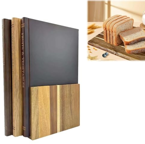 Taglieri da Cucina in Legno Spessi Che Sembrano Libri, Set di Taglieri Antiscivolo con Scanalatura per Il Succo, Taglieri Decorativi con Supporto, Tagliere per Intagliare Frutta, Carne, Pane(Marrone)