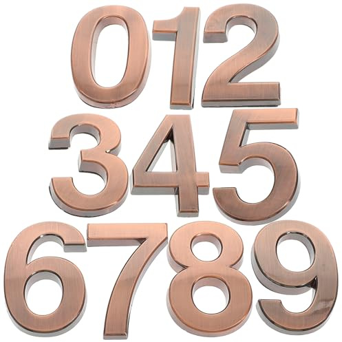 Gadpiparty Numéros de Maison Adhésifs en Abs 5 Cm, Lot de 10 Chiffres 0-9 Couleur Bronze Antique, Autocollants pour Porte D’extérieur, Adresse Domicile, Appartement, Hôtel, Magasin