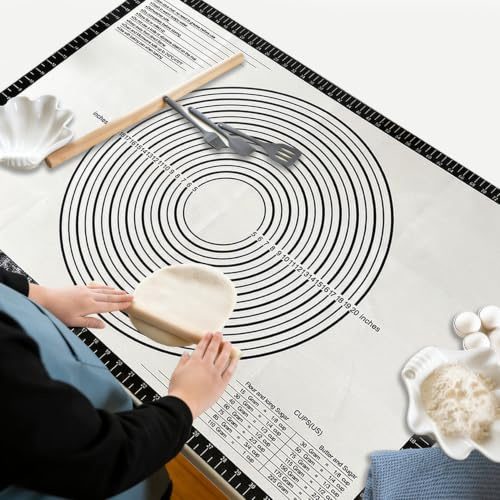 xiluuyou Spianatoia per Impastare Silicone, Tappetino da forno in silicone Antiaderente, Spianatoia Silicone con Misure, Riutilizzabile per Pizza Pasta Macaron(91 x 61 cm)