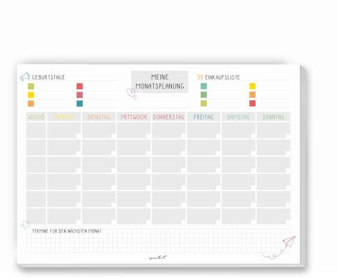 Monatsplaner bunt undatiert I DIN A4 Block zum Abreißen I 50 Blatt I Wochen-planer Tagesplaner Organizer Planung aus Papier Vordruck I dv_234