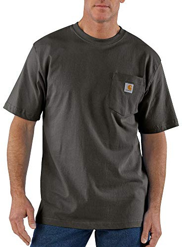Carhartt mens Loose Fit Heavyweight Short-sleeve Pocket T-shirt work utility t shirts, Peat, Large US
