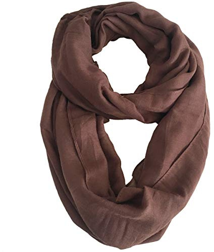 Daguanjing womens Fashion Lightweight Solid Infinity Circle Loop Scarfs, Coffee, Large