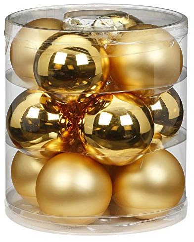 MAGIC Weihnachtskugeln Glas 8cm 12 STK. Christbaumkugeln Farbe: Inkagold Glanz/matt