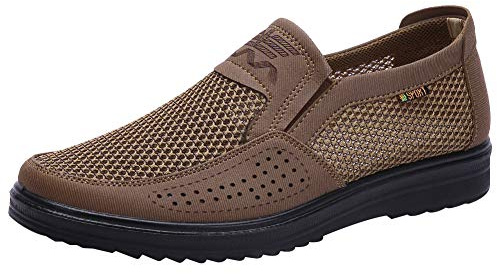 Jamron Hombres Verano Respirable Malla Mocasines Zapatos de Conducir Ligero Casual Zapatillas Marrón SN01749 EU41.5