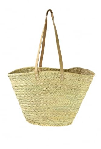 Afrikan Bags Bolso Capazo de Palma de Base Oval - Bolso Rafia Mujer con Asas Bandolera de Cuero | Bolsa Artesanal para Playa, Compras, Verano, Picnic, Diario