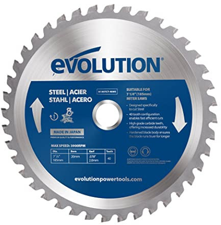 Evolution Hoja de sierra de 185 mm M185TCT-40MS de Evolution para cortar acero dulce: la hoja de sierra de metal con punta de carburo no genera calor, rebabas ni chispas