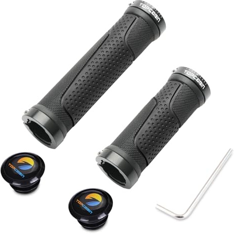 TOPCABIN Bike Grips Short Mini Bicycle Handlebar Grips Fit Many Standard Bikes 2PCS 90MM Length (Black + Lake blue)