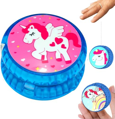 1x Unicorn Light Up Responsive Yoyo, 5.5cm Plastic Blue Yoyos Colour Trick Yo-yo, Stable and Sturdy with Yoyo String, Ball Bearing Starter Kids Gift