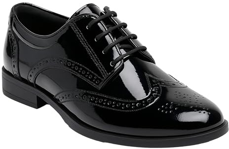 Patent Derby klänningsskor, Wingtip brogue snörning bröllop bal formella skor, Svart, 29.5 EU