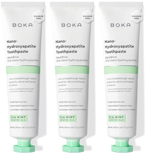 Boka Fluoride Free Toothpaste, Nano Hydroxyapatite Toothpaste, Appropriate for Sensitive Teeth - for Adult Oral Care - Ela Mint Flavor, 4 Fl Oz 3Pk US Manufactured