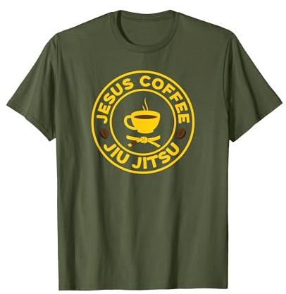 Jesus Coffee and Jiu Jitsu T-Shirt, Men, Olive Green, Large