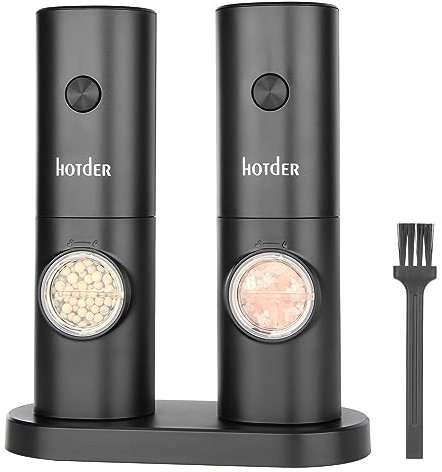 Ensemble Électrique de 2 Moulins à Poivre et Sel avec Base, Équipé de Lumière LED Blanche et Réglage de Grossièreté, Finition Élégante en Noir - Idéal pour la Cuisine et la Table