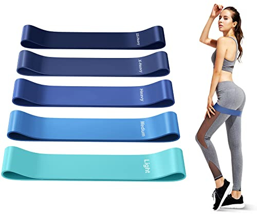 Elastici Fitness, Set di Bande Elastiche Fitness con 5 Livelli di Ressistenza, Potatili Fasce Elastiche di Resistenza per Esercizi,Yoga,Pilates,Glutei, Crossfit
