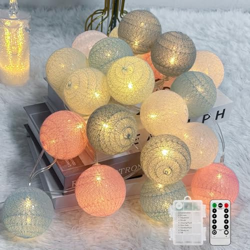 Ciskotu Ghirlanda Luminosa Cameretta Batteria - 20 LED Catena Luminosa Interno conTelecomando, per Decorazione Della Luce Notturna Interna, Come Natale, Matrimonio, Festa, Stanza, Tenda (Macaron)