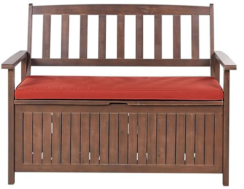 Beliani Gartenbank Dunkles Akazienholz mit Stauraum Auflage Terracotta rot 120cm Sovana