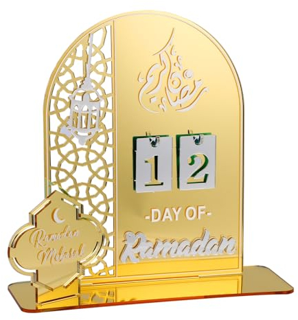 2025Ramadán Calendario de Adviento – Acrílico Eid Mubarak DIY Calendario de cuenta atrás para decoración, adorno artesanal Ramadán regalo (oro-203)