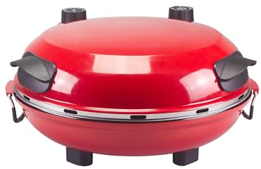 Forno per Pizza Elettrico Portatile con Timer Regolabile - Fornetto Tondo per Pizza Manici Termoisolanti e Base Removibile, in Metallo Anti-Riscaldante, 35x43.5x18.5cm, 1200W, Rosso
