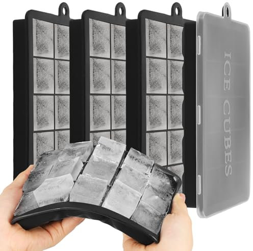 Halinuia 4 Pezzi Stampo Cubetti di Ghiaccio in Silicone con Coperchio, 15 Scomparti, Quadrati Grandi 3,5cm Vassoio per Cubetti per Cocktail, Whisky, Vino, Frutta, Puree di Frutta, Gelati