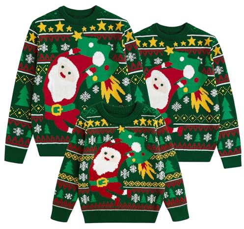 Curipeer Family Matching Ugly Christmas Sweater Santa Christams Knitted Pullover Sweater for Family Holiday Party A-Green