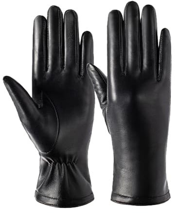 Vxcbad Damen Echtleder Handschuhe Innenfleece Warm Komfort Präzision Nähen Größe Reithandschuhe Damen für Herbst und Winter Tägliches Tragen L Schwarz