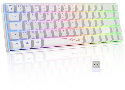 The G-Lab - Keyz Hydrogen WL- Clavier Gamer sans Fil, Clavier 60% Semi-mécanique, Azerty, RGB Multicolore - sans Fil Silencieux, Format Compact TKL - PC/PS4/PS5- New (Blanc)