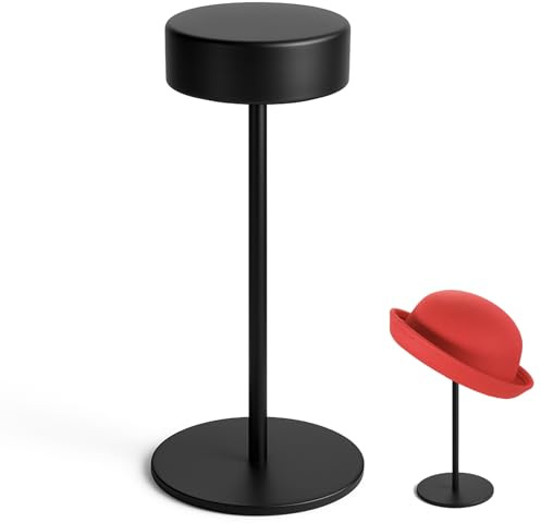 exquis Metal Hat Stand for Desk or Shelf, Hat Display Holder for Caps, Fedoras & Cowboy Hats, Stable Desktop Hat Rack, Black (1 Pack)