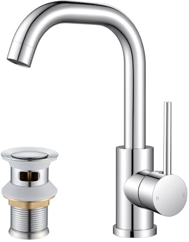Chrome Basin Mixer Tap, 360° Swivel Bathroom Sink Taps with Pop up Waste