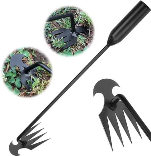 Weed Puller Tool with Handle, Manual Hand Garden Weeder Tool, Portable Weeding Puller, Gardening Weeder, Weeding Pull for Yard (4 Teeth Head-Galvanized Handle 50CM)