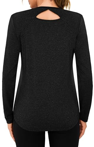 Wayleb Camiseta Mujer Manga Larga Deportiva con Cuello Redondo Top de Entrenamiento Secado Rápido y Ligero para Gimnasio Correr y Yoga
