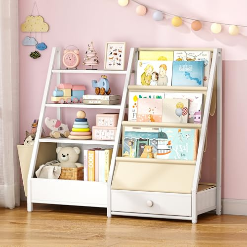 Quikraen Bücherregal Kinder, Kinderregal, Weiß, 83.5x30x75 cm