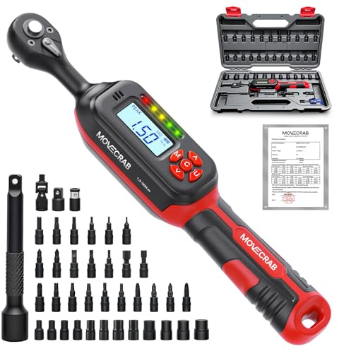1/4 Drive Bike Torque Wrench Set 1.5-30 N.m, 40-Pcs Digital Torque Wrench | Torque Wrench with Buzzer & LED Indicator, Bits & Sockets for Bike, Motorcycle, Lug Nut, MTB