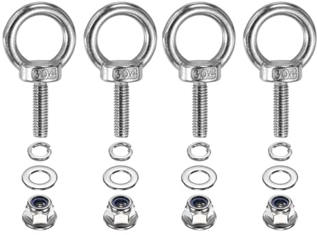 PATIKIL M6 X 20mm Bullone Ad Occhiello Con Spalla 4 Pezzi 304 Acciaio Inossidabile Anello Di Sollevamento Con Dado A Flangia Molla E Rondella Piatta Per Cinghie Di Interno Esterno