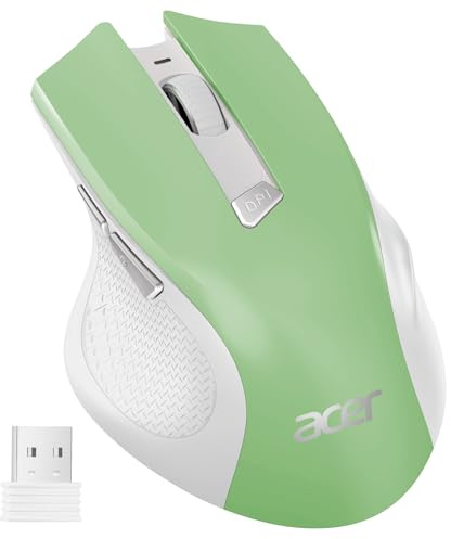 Acer Mouse Wireless Ergonomico, mouse computer ottico USB senza fili, 2,4 GHz con ricevitore mini USB, 1600 DPI regolabile, 6 pulsanti, compatibile con PC/Mac/Laptop/Chromebook