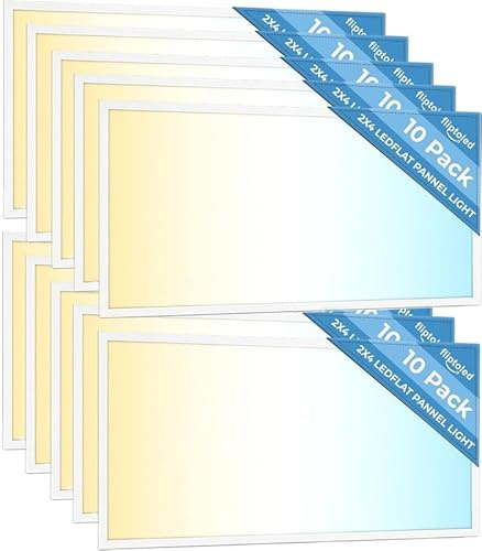 FlipToLed 10 Pack 2x4 LED Flat Panel Light for Drop Ceiling, 9360lm Selectable 30W/40W/50W/60W/72W, Color Temperature 3000K/3500K/4000K/5000K/6500K, 0-10V Dimmable, 120-277V, ETL,DLC