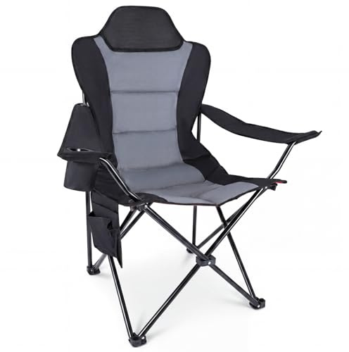 YEAUPE PRO Silla de Camping Plegable y Acolchada, Sillas de Pesca Extra Cómoda hasta 150 kg, Respaldo Alto, con Portavasos y Bolsa de Transporte, Silla Exterior para Camping, Playa, Jardín y Pesca