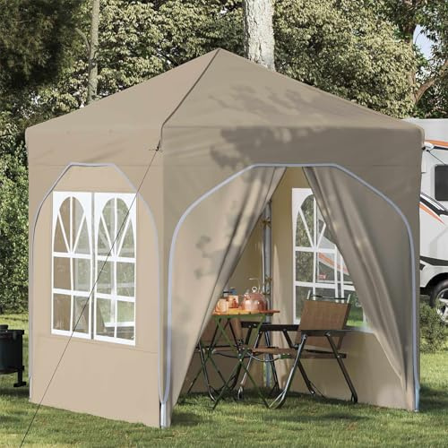 LoogCape Tente de fête pop-up 192 x 192 x 245 cm, crème, Oxford 210D, imperméable, protection UV, avec sac de transport, 4 parois latérales, pour jardin, terrasse, tente d'événement