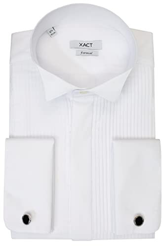 Xact Herren Formales Smokinghemd, Doppelmanschette - Manschettenknöpfe inklusive (White - Wing Collar - Pleated Fly Front) 43