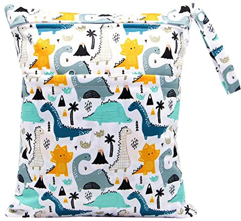 FenFang Bolsa Pañales Bebe, Reutilizable Wetbag, Impermeable Lavable con 2 Cremallera para Mamá de Bebé, Transpirable Organizador de Maquillaje de Colgar, Viajes, Playa, Piscina, Gym (Azul)