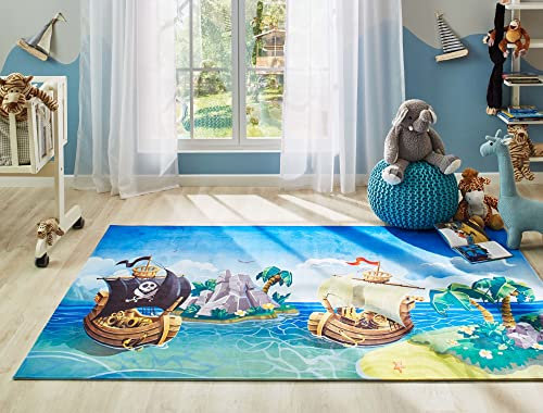 Steffensmeier Kinderteppich Tiere für Mädchen und Jungen Sweet Dreams Collection Piratenschiff, Größe: 120x170 cm