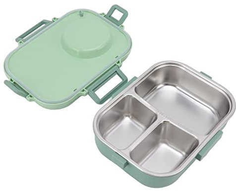 Cyrank Contenedores térmicos para el almuerzo, fiambrera aislada de 4 compartimentos, caja Bento portátil con cuchara, palillos y tazón de sopa para picnic en la oficina de la escuela(Verde)