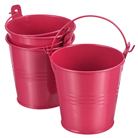 PATIKIL 3 Height Mini Metal Bucket, 3 Pack Colorful Metal Succulents Pot Party Decorative Pails with Handles for Small Succulents, Red