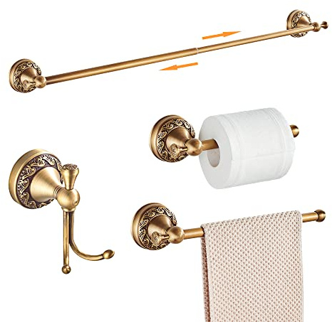 Ensemble de matériel de Salle de Bain en Bronze Antique, Porte-Serviettes réglable, Porte-Papier Toilette, Porte-Serviettes, Crochet, Ensemble d'accessoires de Salle de Bain (Motif sculpté