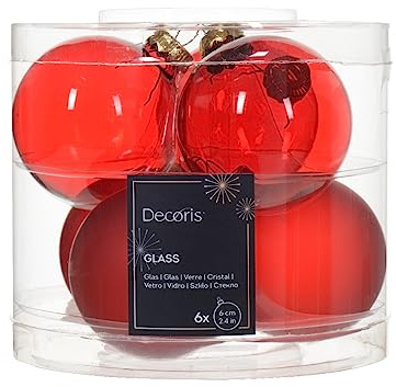 Juego de 6 bolas de Navidad de cristal, 6 cm, color rojo