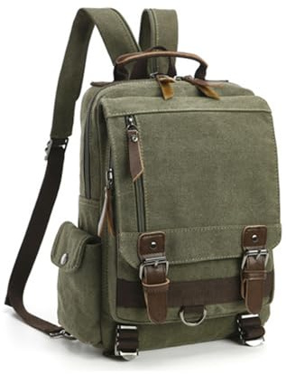 XINYASEE Herrar Damryggsäck Vattentät Retro Vintage Canvas Ryggsäckar Utomhus Resa Ryggsäck Skola Skuldra Väska Passar iPad och 10” Laptop Ryggsäck för män och kvinnor Trekking Camping (armégrön)