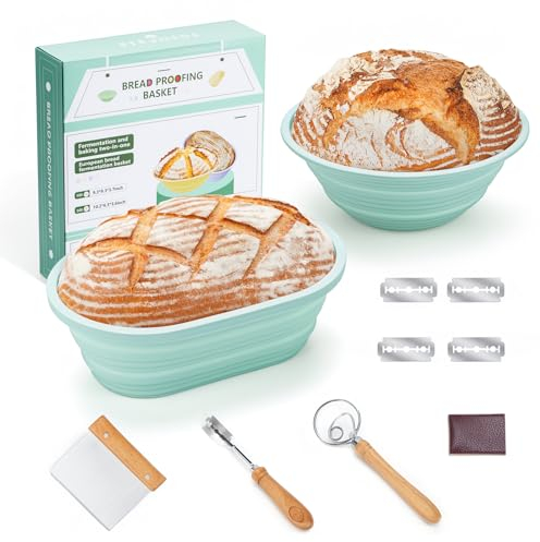 Cestino da Lievitazione per Pane in Silicone, PITCH PULSE Cesto Lievitazione Pan in Rattan Naturale, Banneton per pane, Ciotola lievitazione con Tela di Lino, Raschietto Pasta e Lame Taglierina Pane