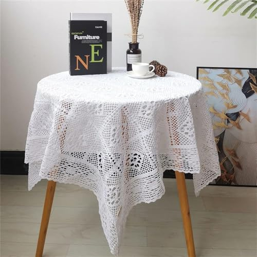 FMIYJUN - Centrini rettangolari in pizzo a uncinetto bianco vintage, fatti a mano in cotone per matrimonio, casa, anniversario, decorazione della cucina