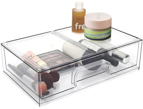 HPYLIF·H Tiroirs de rangement empilables transparents avec tiroir avant pour cosmétiques, maquillage et ustensiles de cuisine – Idéal pour coiffeuse, placard, bureau, garde-manger, étagère et